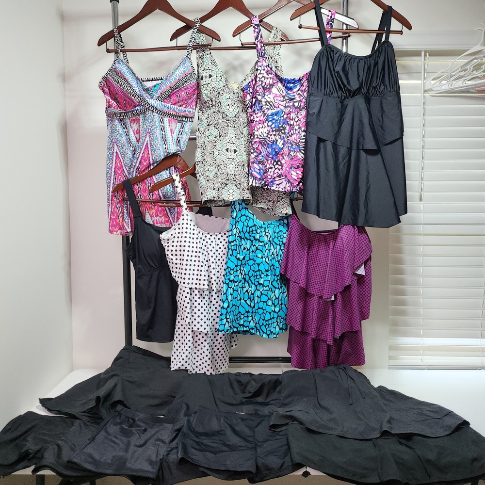 Womens Swimsuit Lot of 15 Sz 14 XL Tankinis Swim Shorts Skort Ruffle Multicolor